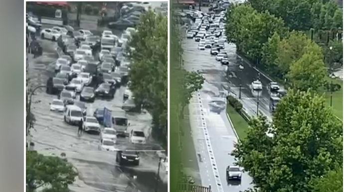 Bakıda yağan güclü yağış bəzi küçələrdə problem yaratdı - VİDEO 