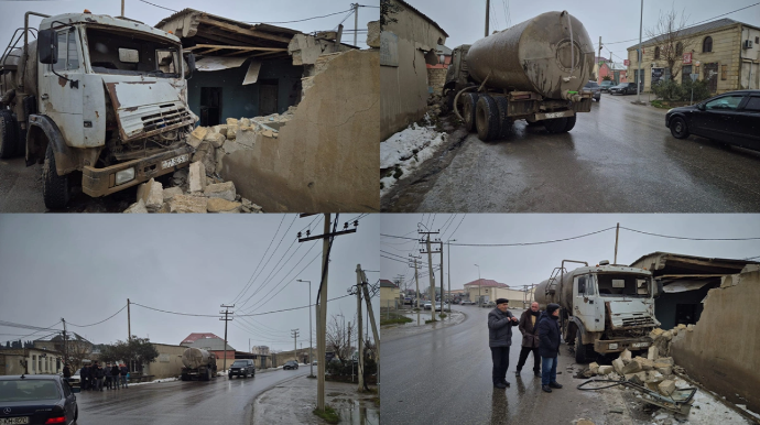 Abşeronda QƏZA: Yük maşını yaşayış evinin DİVARINA ÇIRPILDI - FOTO