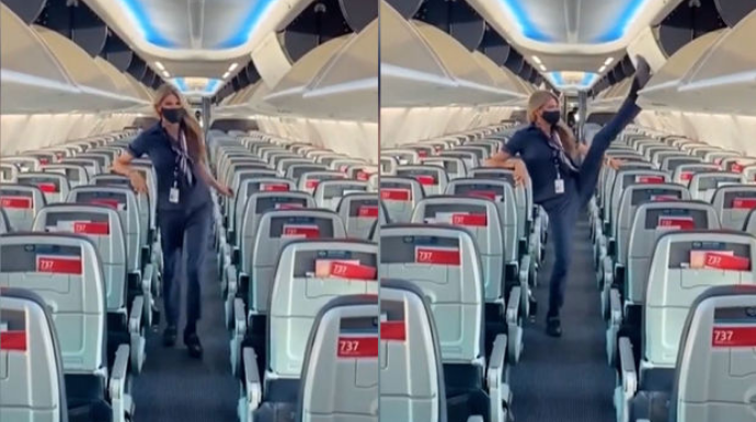 Stüardessa akrobatik bacarıqları ilə populyarlıq qazandı - VİDEO