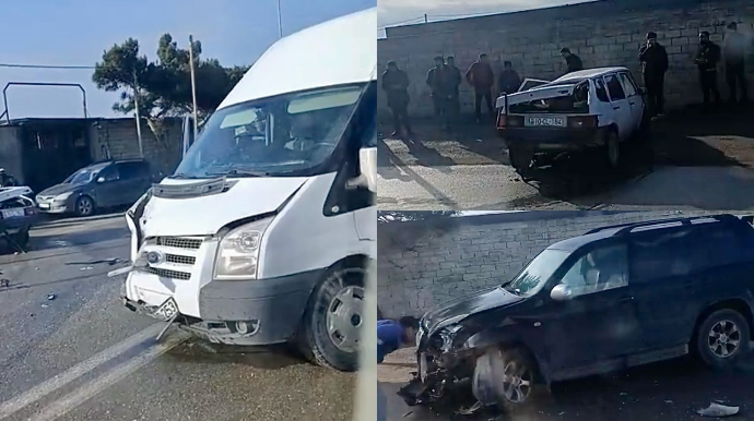 Maştağada zəncirvari qəza:  Üç maşın bir-birinə çırpıldı   - VİDEO