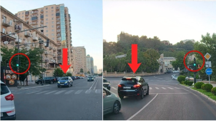 Svetoforun yaşıl işığında 15 saniyə "yatan" sürücülər - VİDEO