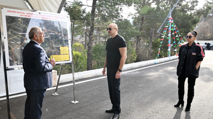 Prezident və birinci xanım Ağdərədə avtomobil yolunun açılışında - FOTOLAR 
