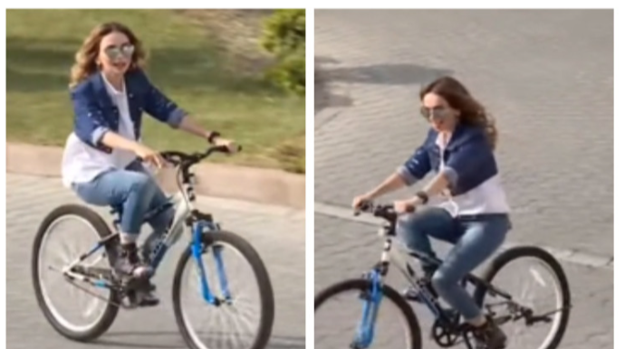 Azərbaycanın tanınmış müğənnisi verilişə velosipedlə gəldi  - FOTO