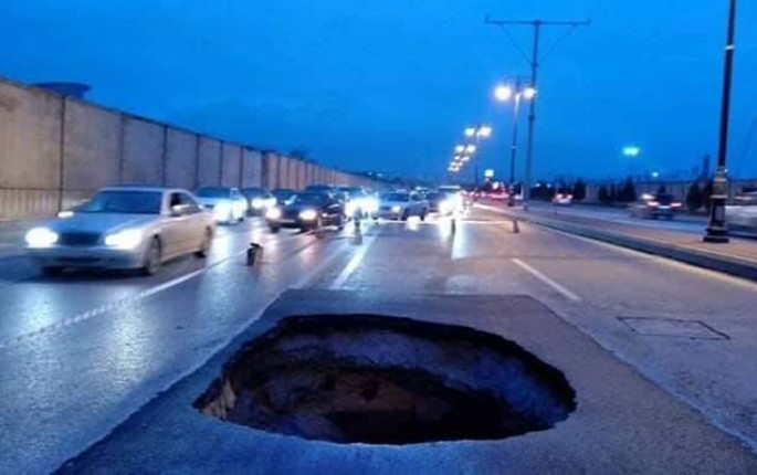Bakıda çökən yol bərpa edildi