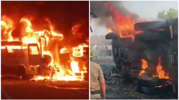 Sərnişin avtobusu yük maşını ilə toqquşdu -  14 nəfər diri-diri yandı - FOTO 