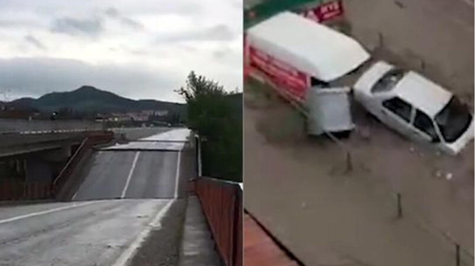 Türkiyədə təbii fəlakət:  Körpü kağız kimi qatlandı, maşınlar sürüşdü  - VİDEO