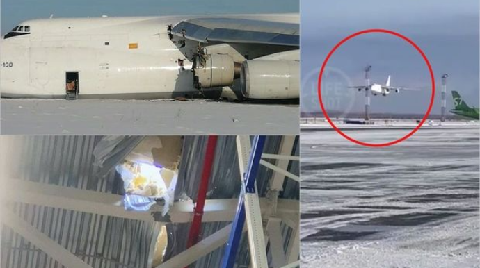 Təyyarə qəza enişi etdi, marketin damından düşdü  - VİDEO - FOTO