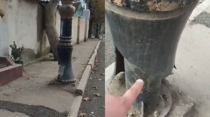 Gəncədə təhlükə saçan qəzalı işıq dirəyi  - VİDEO