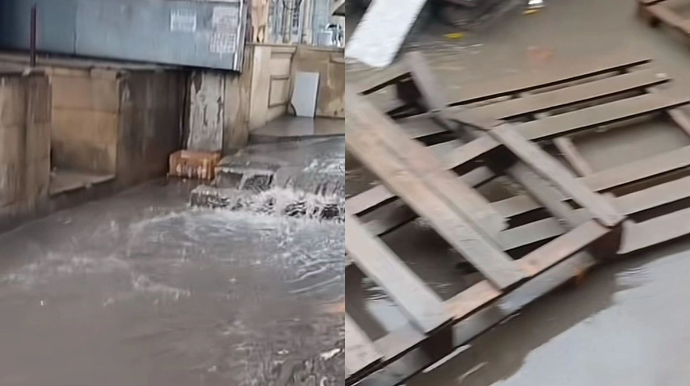 Bakıda yollar keçilməz vəziyyətdə:  Sakinlər taxtadan körpü düzəltdilər - VİDEO 