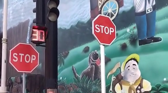 Şəhərin mərkəzi küçəsində bu yol nişanları sürücülərin diqqətini yayındırır - VİDEO