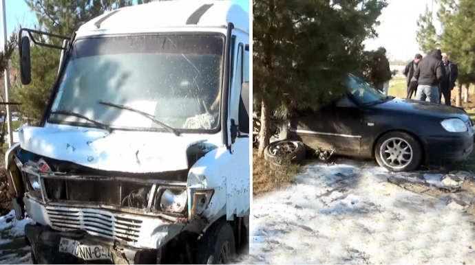 Marşrut avtobusu "Priora" ilə toqquşdu: Xəsarət alan var - FOTO 