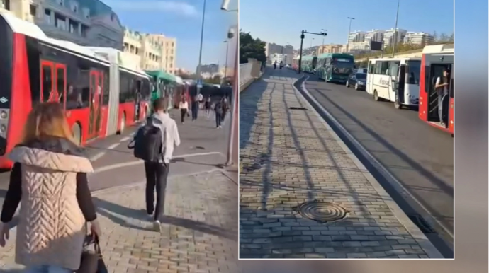 "Azneft" dairəsi istiqamətində TIXAC - İnsanlar piyada getdilər - VİDEO