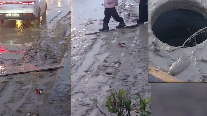 Məktəbin qarşısında dərin quyu təhlükə yaratdı - VİDEO  