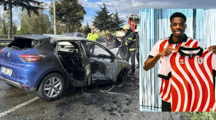 Türkiyədə futbolçunun maşını yandı - FOTO
