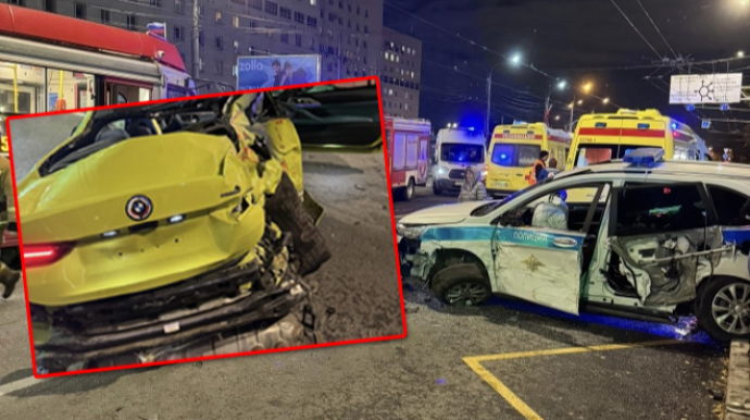 “BMW” sürücüsü avtobusu vurmamaq üçün sükanı qaçırıb polis maşını ilə toqquşdu - VİDEO 