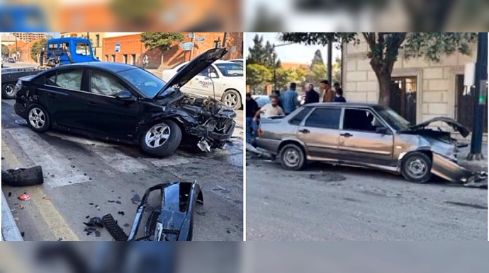 Məktəbin önündə  “Chevrolet”lə “015” bir-birinə girdi  - VİDEO
