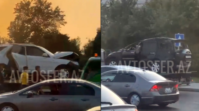 Aeroport yolunda iki maşın toqquşdu; biri aşdı - VİDEO 