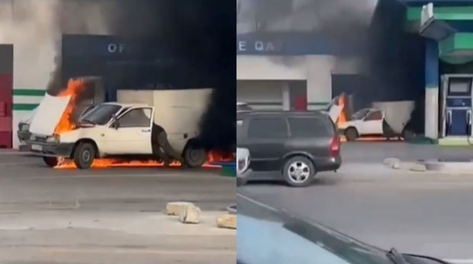 Bakıda maşın yanacaqdoldurma məntəqəsində yandı - VİDEO 