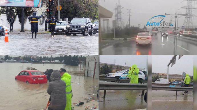 Yol polisləri yağışda xidməti bu cür davam etdirirdi - Real görüntülər - VİDEO 