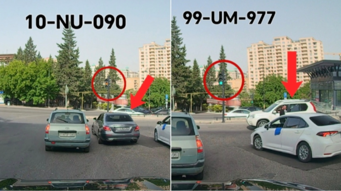 Şəhərin ən hörmətsiz svetoforu: Hər iki sürücü qırmızıda keçdi - VİDEO