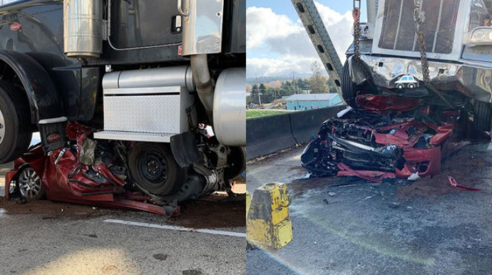 Tamamilə əzilmiş avtomobildən möcüzəvi şəkildə sağ çıxdı - FOTO