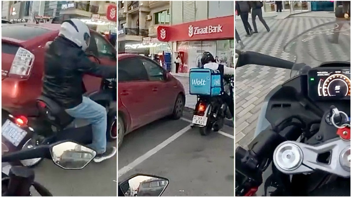 Nərimanovda bir-birilərinə “tırka” verən motosikletçilər səkini yola çevirdilər   - VİDEO