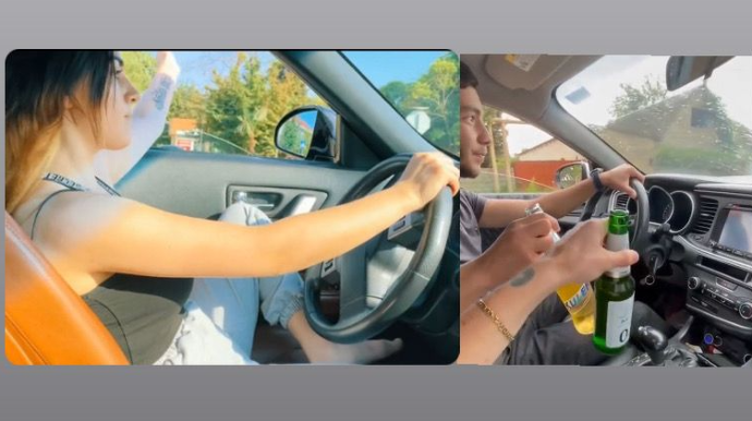 Sükan arxasında "hoqqa verən"   sürücülər - Vəsiqəsiz, pivə içən ...   - VİDEO
