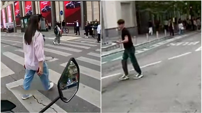 Təhlükə yaradan vecsiz piyadalar moped sürücüsünü görün necə qəzəbləndirdi   - VİDEO