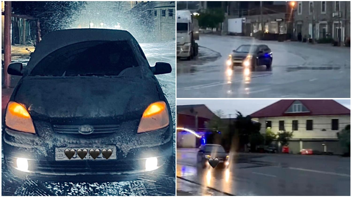 В Баку водитель KIA устроил "шоу под дождем" - 10-RY-287 - ВИДЕО 