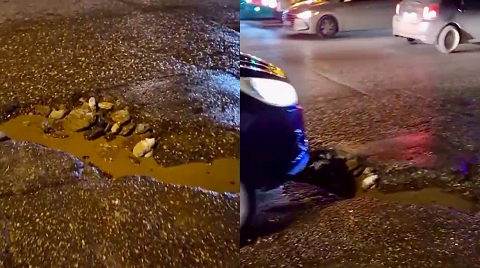 Zabrat–Maştağa yolunda dərin çuxur sürücülərə ziyan vurur - ŞİKAYƏT   - VİDEO