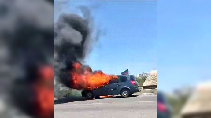 Lökbatan yolunda maşın yanaraq kül oldu  - VİDEO