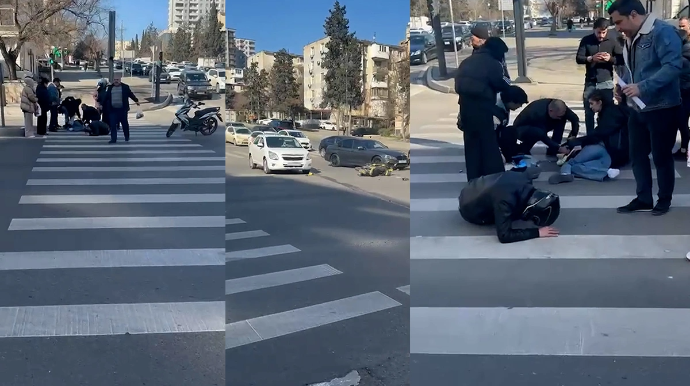 В Баку женщина пострадала в столкновении "BMW" и мопеда - ВИДЕО