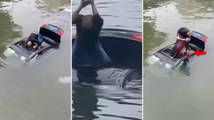 Çaya düşən sürücünün maşından çıxarılması gündəm oldu – ANBAAN VİDEO 