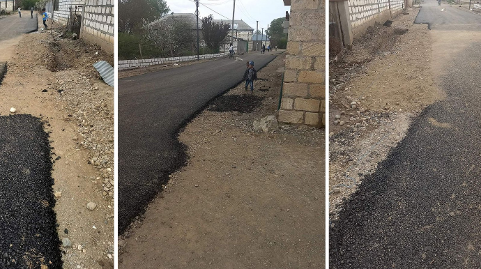 Ağstafada gülməli yol asfaltlama üsulu görənləri şoka salır – FOTO 