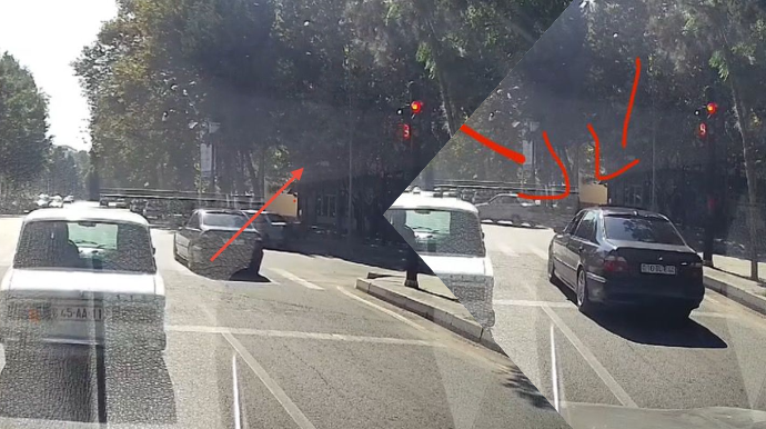 Mingəçevirdə sürücü qırmızı işıqda stop xəttini keçib heç nə olmamış kimi yoluna davam etdi - VİDEO