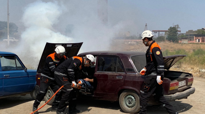 Gəncədə nəqliyyat qəzalarına dair xilasetmə təlimi keçirildi - FOTO