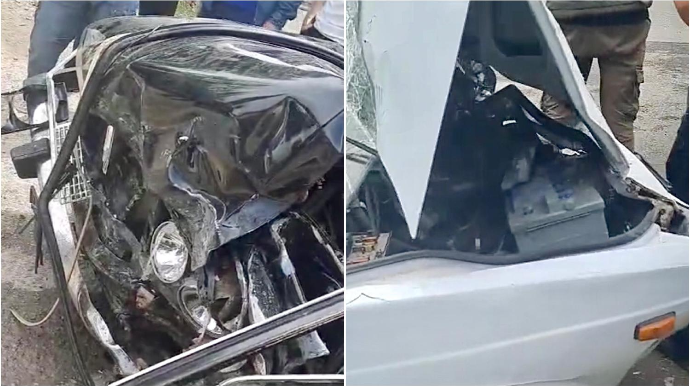 İki “VAZ” toqquşdu, sürücülərdən biri maşında sıxılı vəziyyətdə qaldı - VİDEO