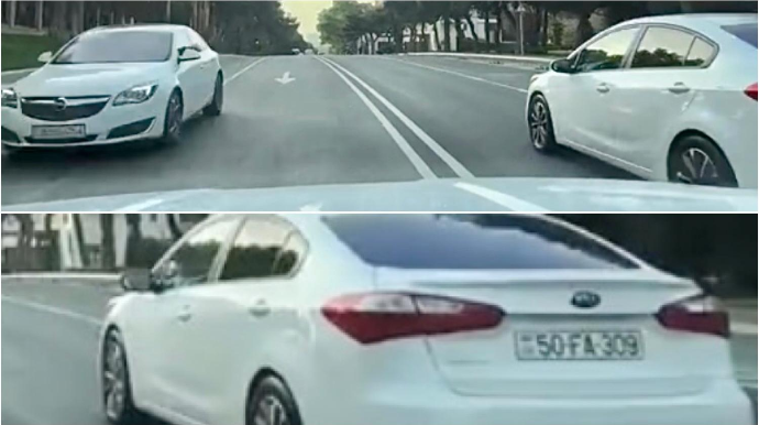 Qayda pozub qadın sürücünü 2 dəfə təhlükəylə üz-üzə qoydu - 50-FA-309   - VİDEO