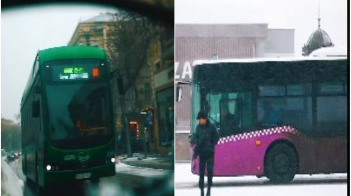 Qarlı hava şəraitində ictimai nəqliyyatın fəaliyyəti təmin edildi - VİDEO