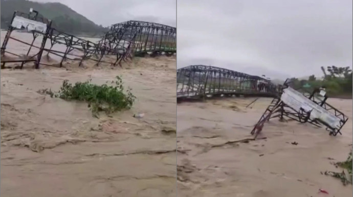 Hindistanda təbii fəlakət: Körpü sel sularına qərq oldu - VİDEO