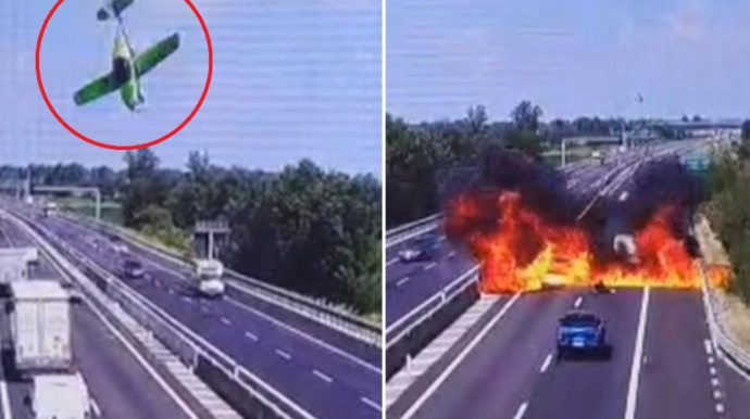 Kiçik təyyarə avtomagistrala çırpılıb - FOTO