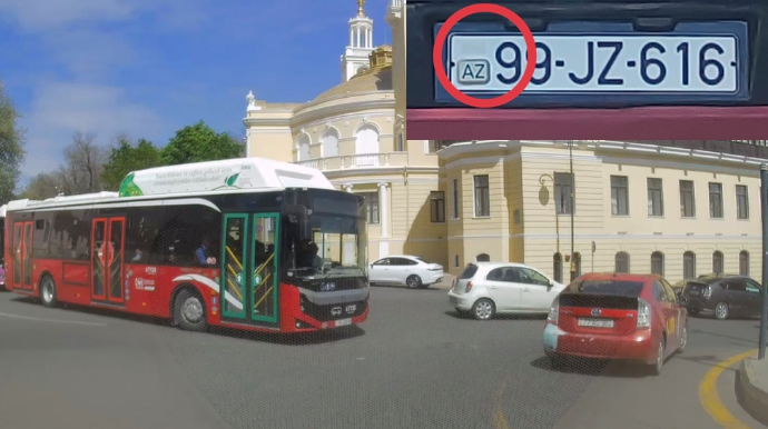 Bayraqsız nömrə ilə reysə çıxan "BakuBus" sürücüsü qayda pozdu - VİDEO