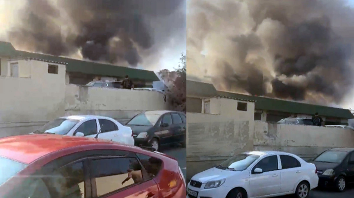 Bakıda avtoservisdəki yanğın söndürülüb - VİDEO