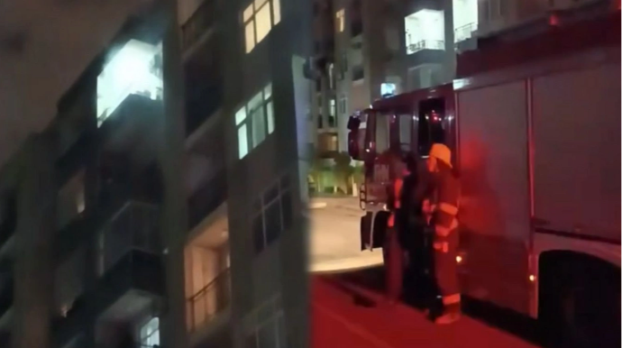 Yasamalda balkonda kabab bişirdi, tüstüsünə yanğınsöndürənlər gəldi - VİDEO