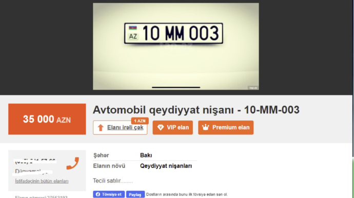 Bakıda avtomobil qiymətinə nömrə satılır - 003   - FOTO