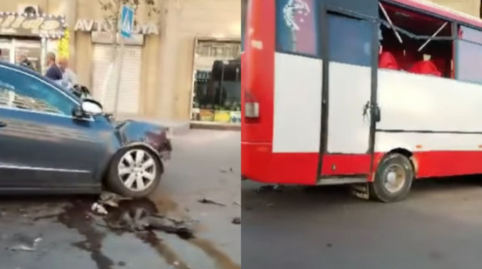 Abşeronda avtobusun iştirakı ilə ağır qəza: Xəsarət alanlar var - VİDEO 