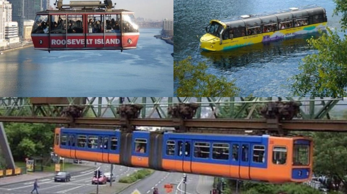Dünyanın qeyri-adi ictimai nəqliyyat növləri - Üzən avtobus, asma qatar, hava tramvayı... - - FOTO