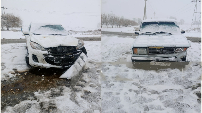 Goranboyda qarlı hava qəzaya səbəb olub - FOTO 