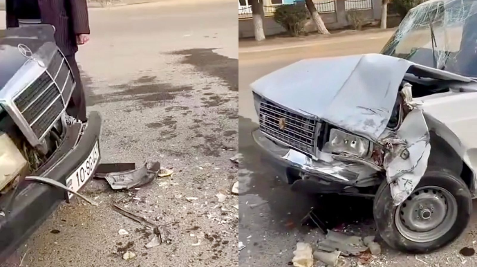 Tərtərdə qəza: “Mercedes” və “VAZ” toqquşdu - VİDEO