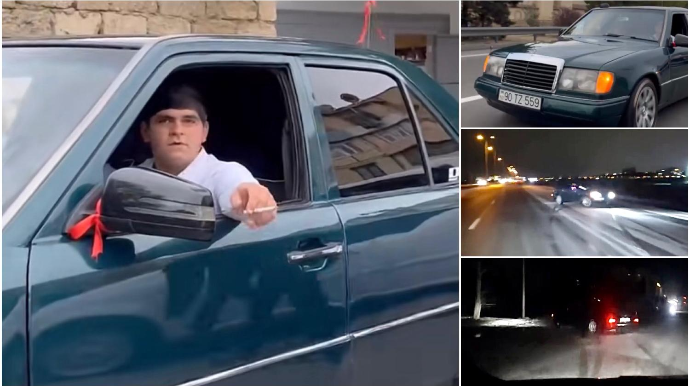 Qar yağan kimi “şou” göstərən sürücü: Buzlu yolda əyləci çəkib maşını fırlatdı - VİDEO